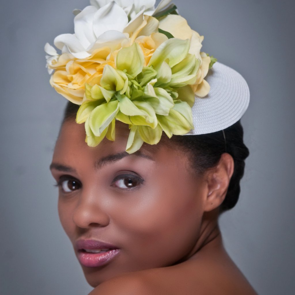 wedding fascinator with flowers, dress hat white,church fascinator