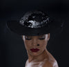 black and silver funeral dress hat with dotted veil
