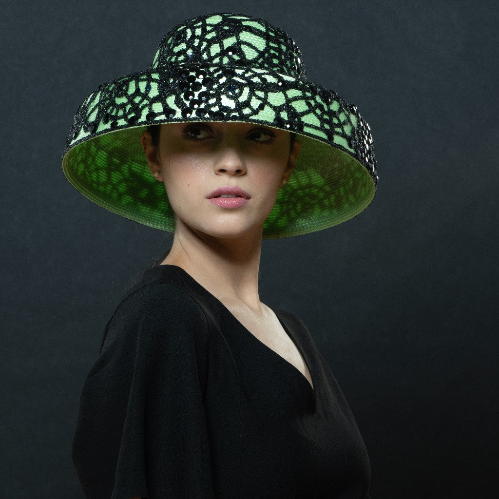 mint green and black wide brim women's best dress hat