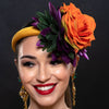 mustard color fascinator with large flower