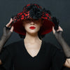 classy church hat, dress hat, women's red and black dress hat