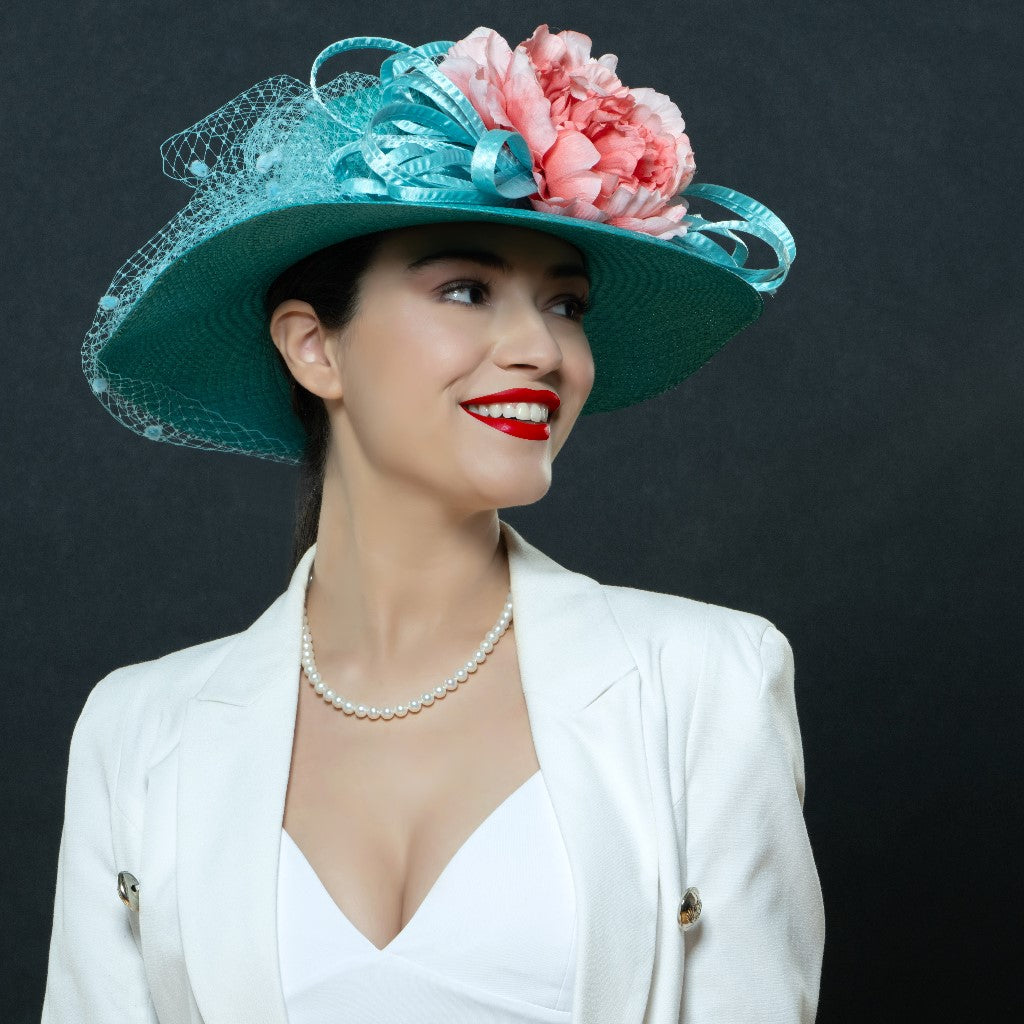 Panama-straw-dress-hat-turquoise-pink