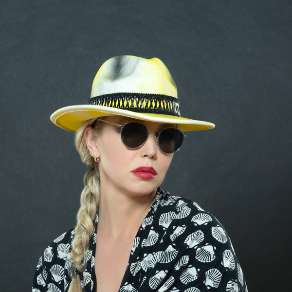 yellow, black fedora women's dress hat