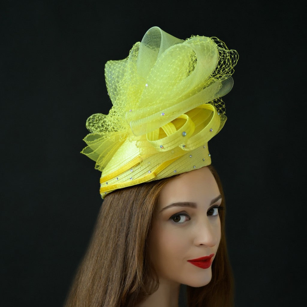 NA5243-Women's yellow satin ribbon dress hat