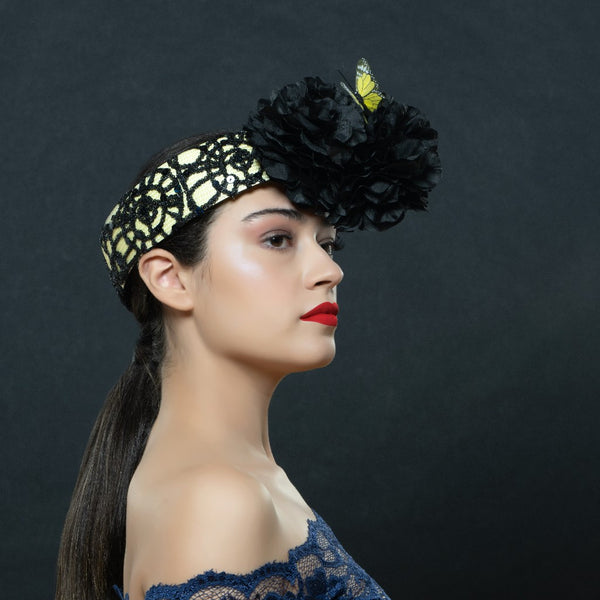yellow-open- fascinator with flowers