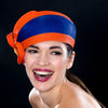 NA0047- Royal blue dress hat with orange trim design