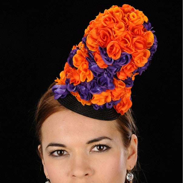 NA1037-Black straw with purple and orange flowers - SHENOR COLLECTIONS