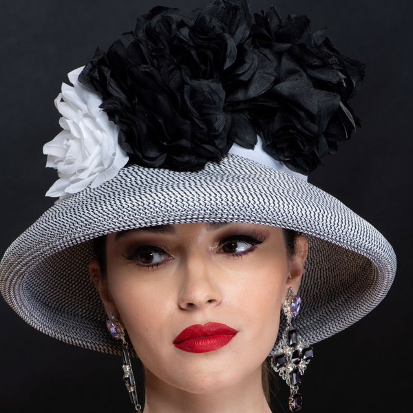 Ladies Black and White Dress hat Shenor Collections Shenor