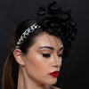 NA1415-Black/White veil fascinator with rhinestones and flowers