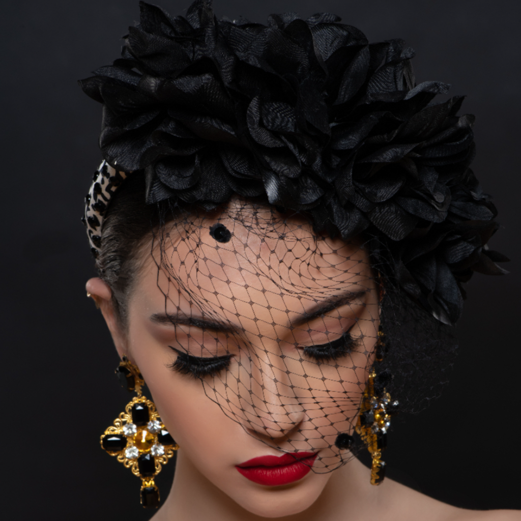 fascinator black with veil funeral