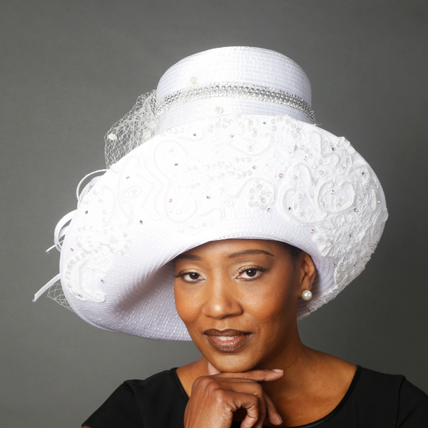 OE0030-Lace covered satin dress hat