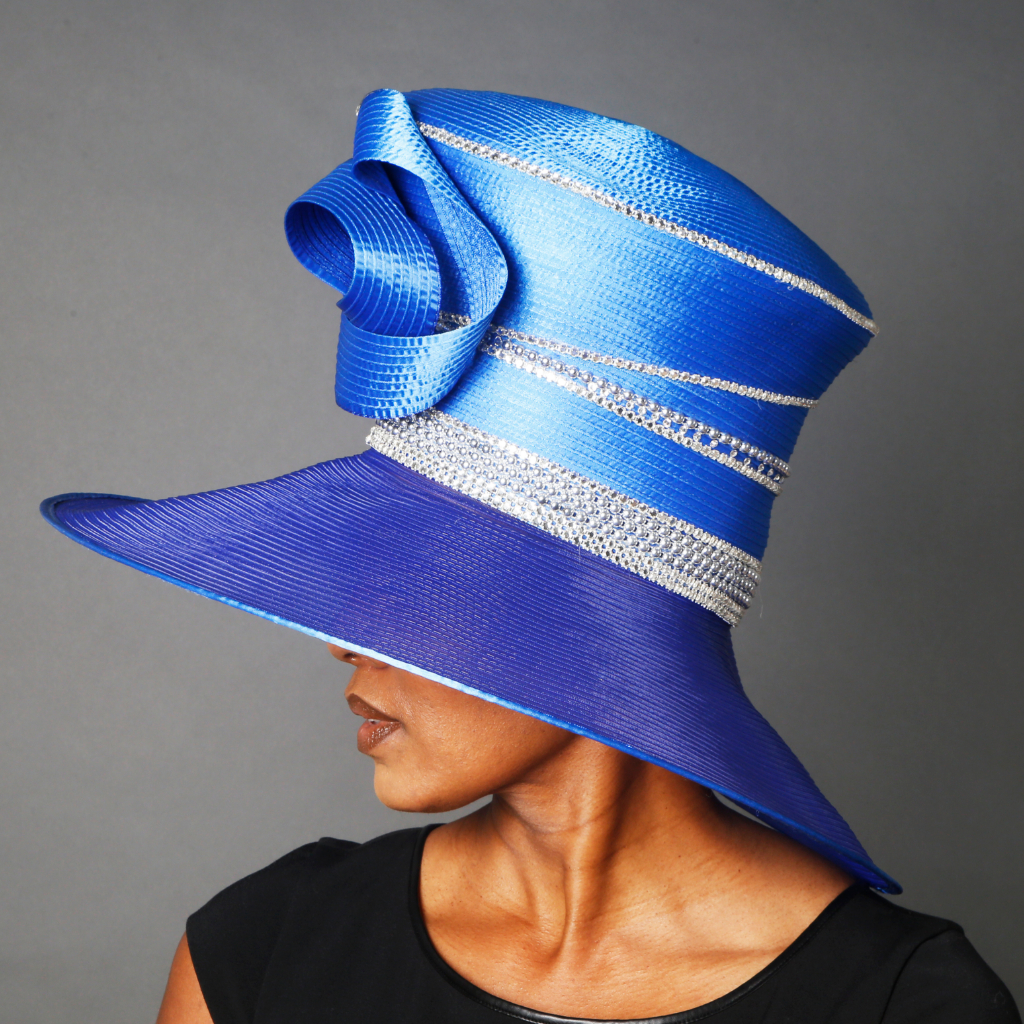 OE0028-Shades of blue satin dress hat