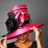 OE0024- Bright Pink/Black Satin Ladies Dress Hat