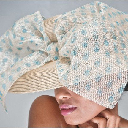 NA1032-Tan dress straw with large polka dot bow - SHENOR COLLECTIONS