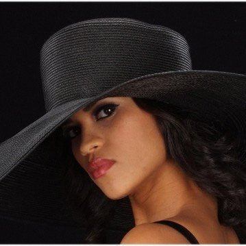 Ladies wide brim black straw Shenor Collections - Shenor Collections