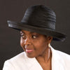 NA1062- Black straw turn up brim dress hat - SHENOR COLLECTIONS