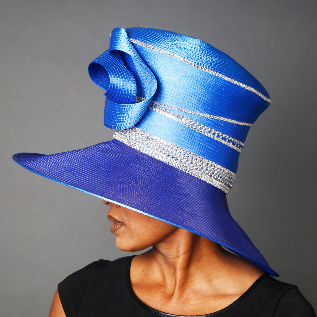 blue, satin ribbon, dress hat, church hat