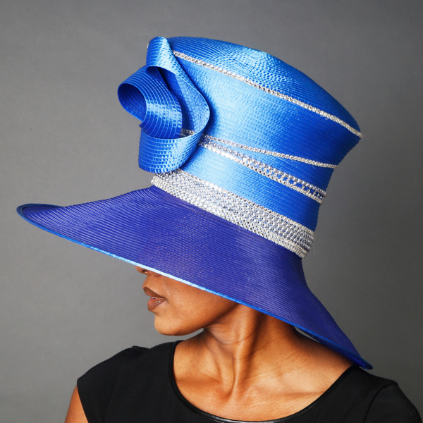 blue, satin ribbon, dress hat, church hat