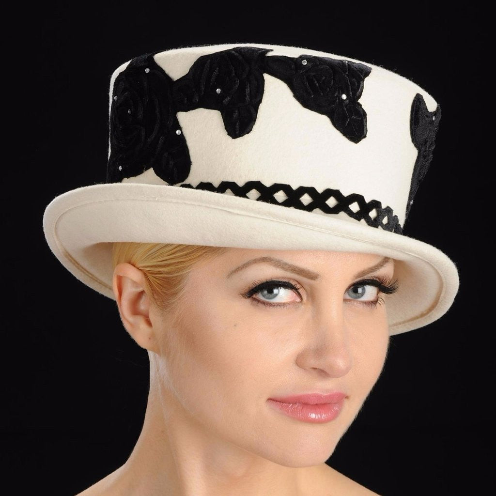 FW1107-Cream Color felt with velvet flower - SHENOR COLLECTIONS
