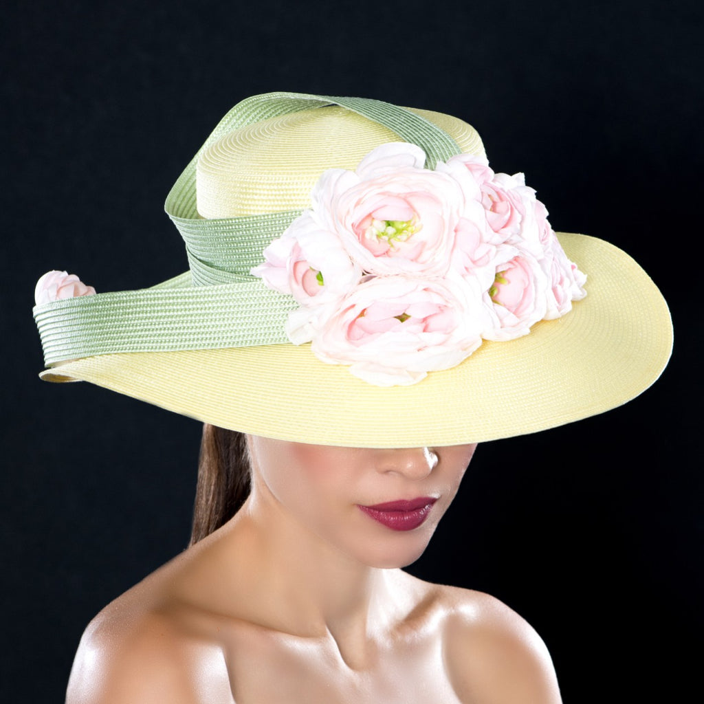 NA1073- Ladies Pink Flower Dress Hat.