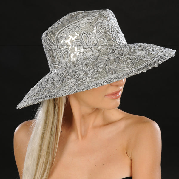 SG5031-Silver wide brim ladies dress hat - SHENOR COLLECTIONS