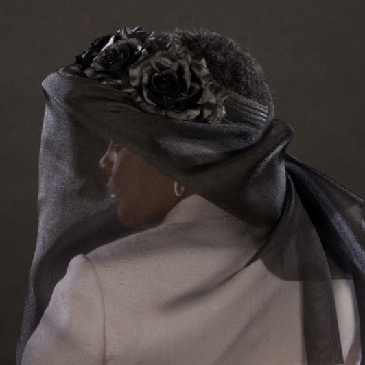 BW9040-Ladies funeral black dress hat with veil - SHENOR COLLECTIONS