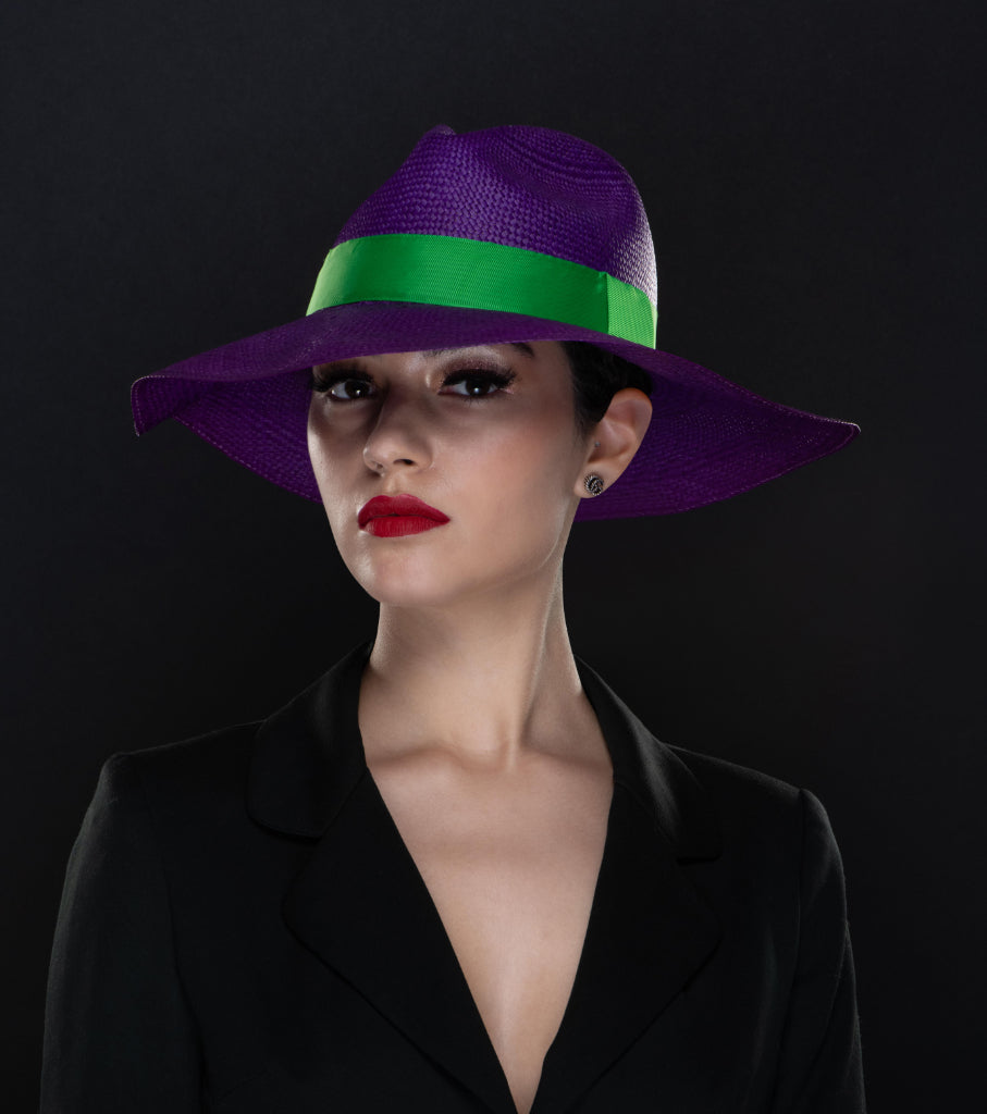 NA1405-Ladies Purple and Green Panama Straw