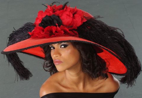 Wide Brim Red Straw Ladies Dress Hat