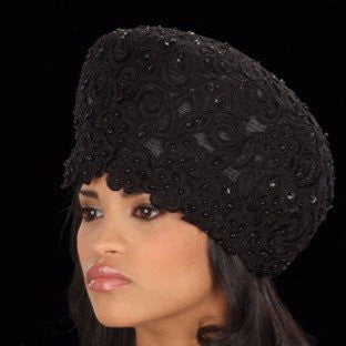 BW2522- Ladies Straw Hat covered with hand beaded lace - SHENOR COLLECTIONS