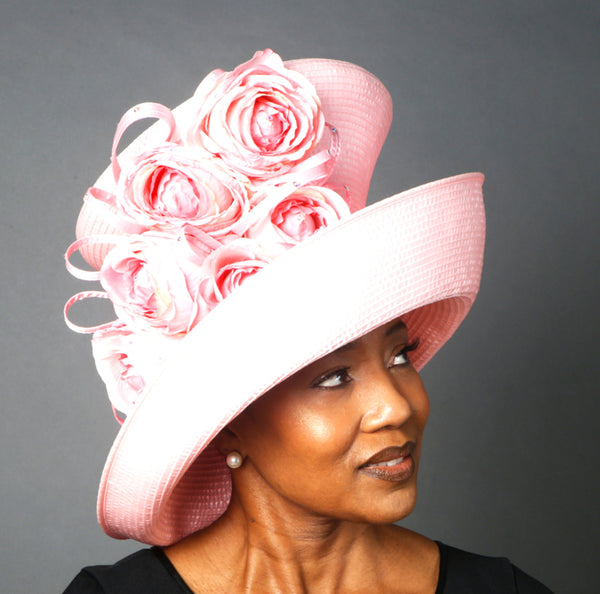 baby pink satin ribbon dress hat, church hat