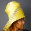 OE0017- Yellow glamour satin ladies dress hat with rhinestones