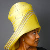 yellow satin ribbon dress hat