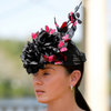 Ladies wedding red butterfly fascinator with black flowers