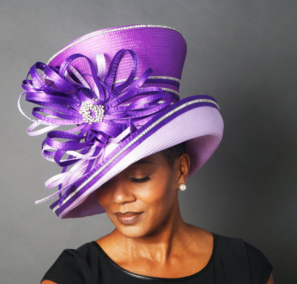 Lavender and purple satin dress hat/Shenor Collectons Lavender and purple satin dress hat/Shenor Collectons