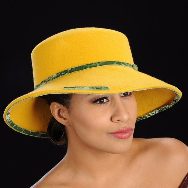 FW1130 Mustard color ladies dress felt hat - SHENOR COLLECTIONS