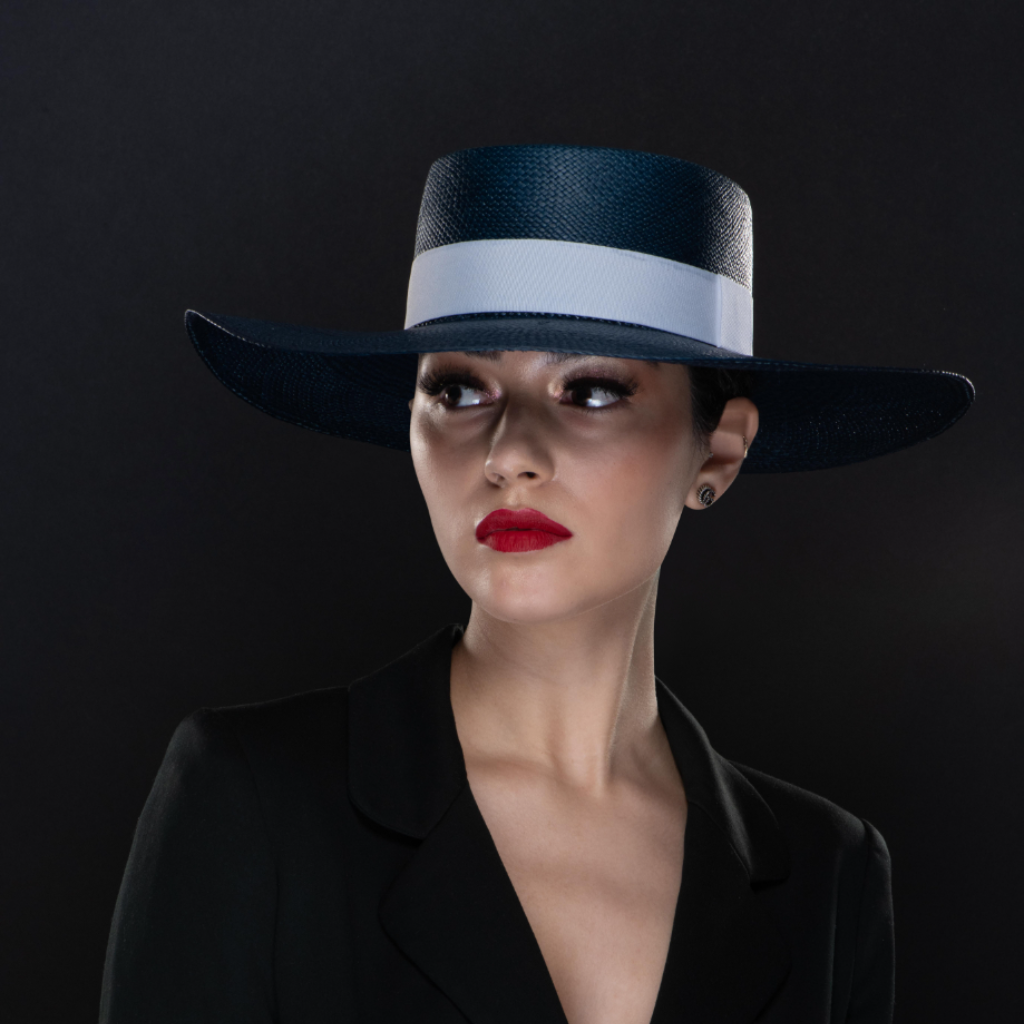 navy blue Panama straw ladies dress hat