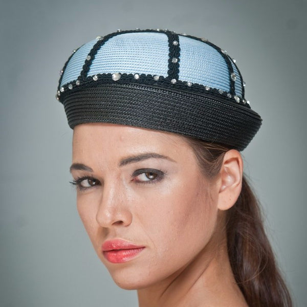 NA1030-Black/light blue straw with rhinestones - SHENOR COLLECTIONS