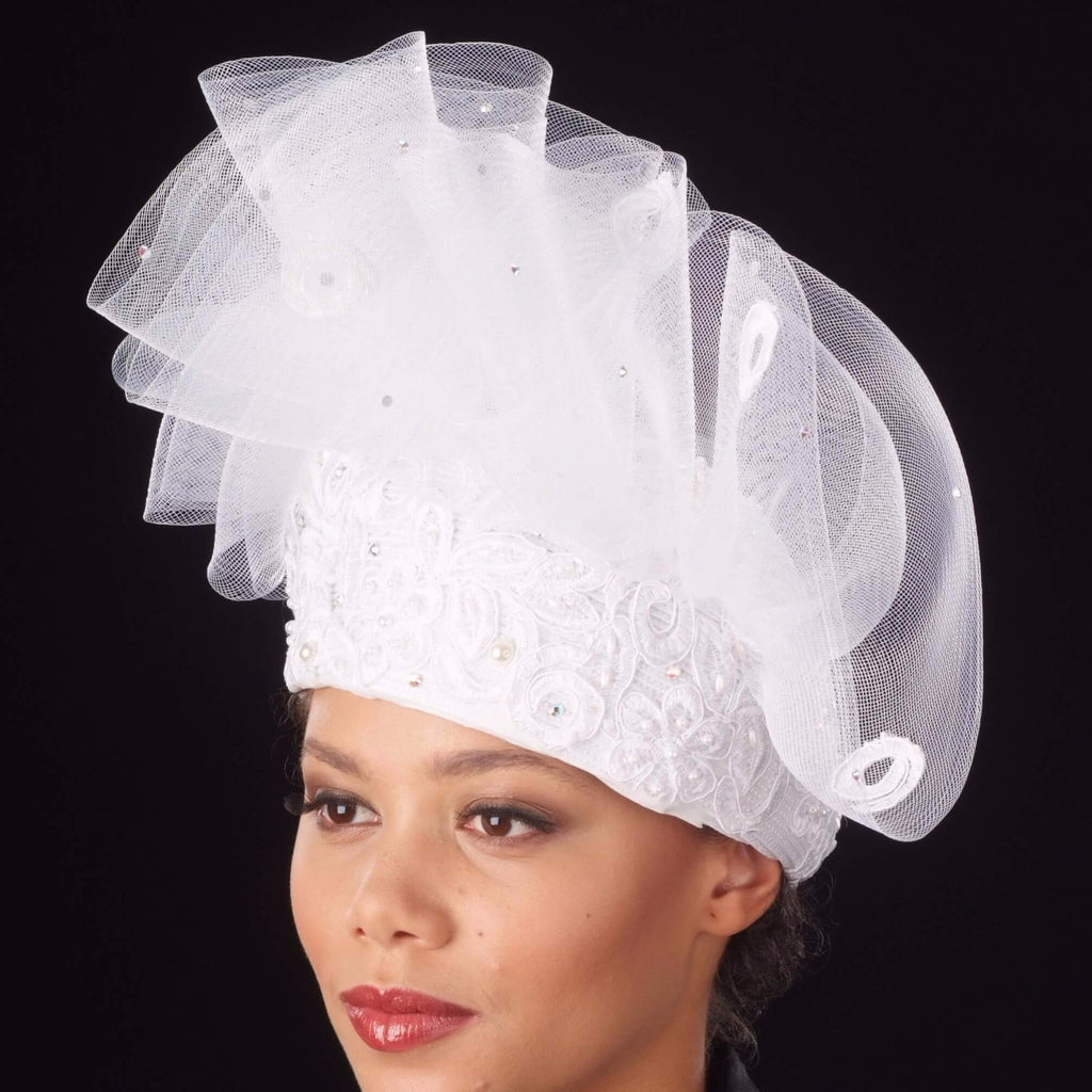 BW-9038- Pill box dress hat with lace and horse hair. - SHENOR COLLECTIONS