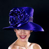 NA0044- Purple satin wide brim church dress hat with sequin trim