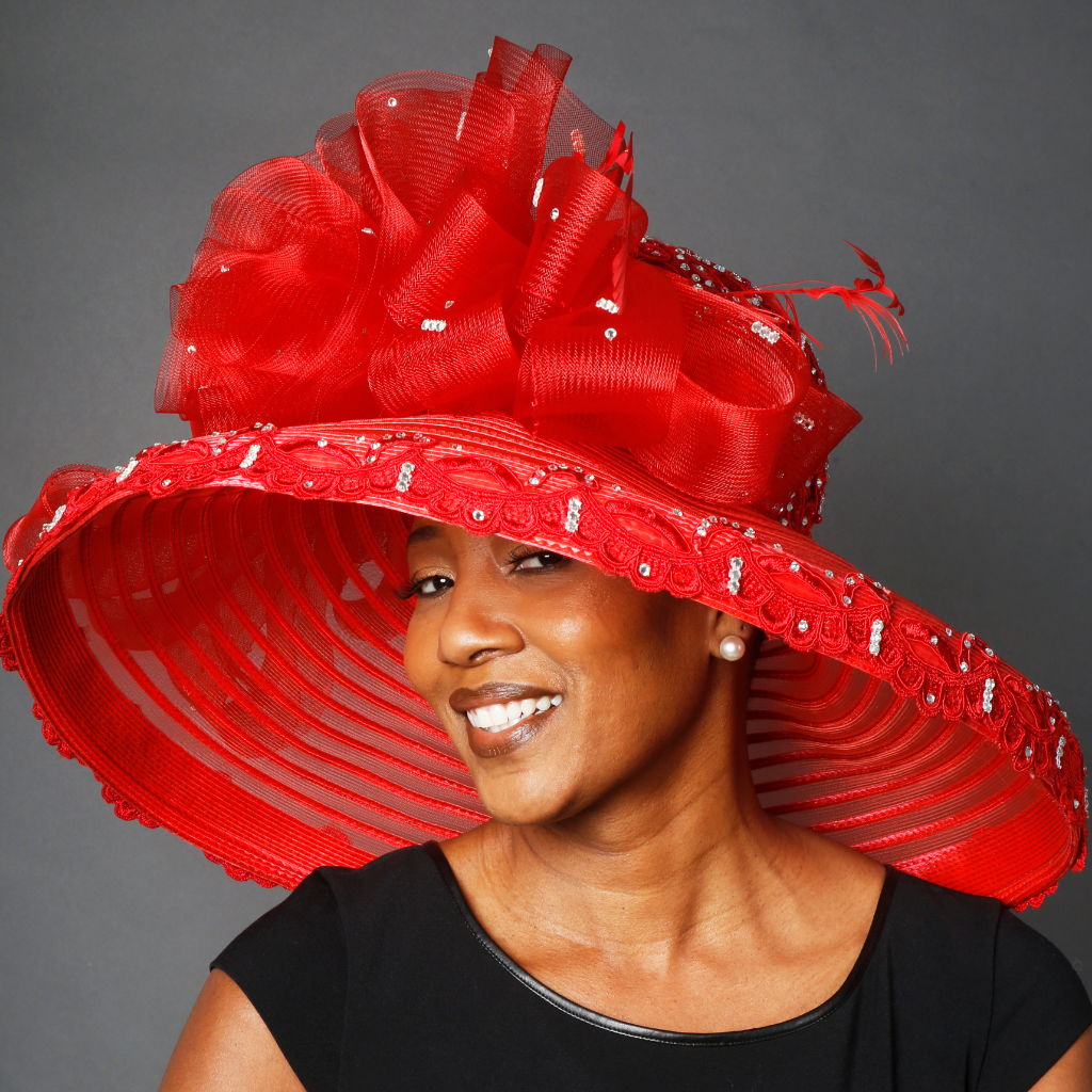 red wide brim Kentucky derby hat, red women's dress hat, pastor's wife dress hat