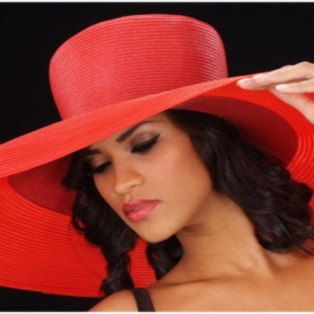 ladies' red straw wide brim Kentucky derby dress hat, resort beach hats