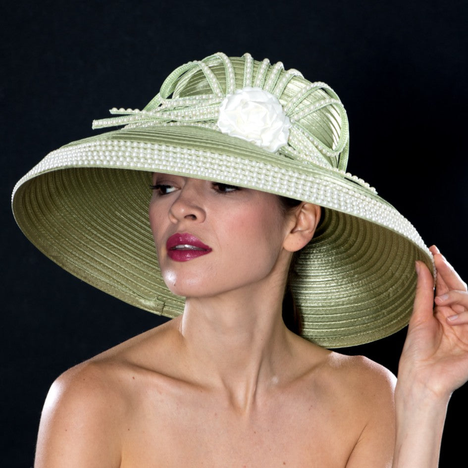 sage ladies dress hat, sage color church hat,