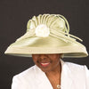 NA1065-Satin sage color wide brim dress hat - SHENOR COLLECTIONS
