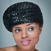 BW9040-Black straw dress hat covered with sequin fabric - SHENOR COLLECTIONS