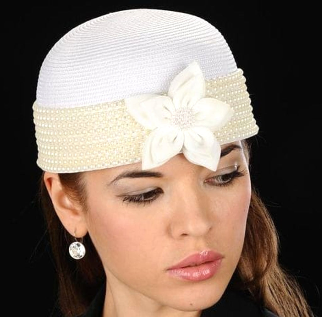 dress hats, pill box cream pearl white and cream