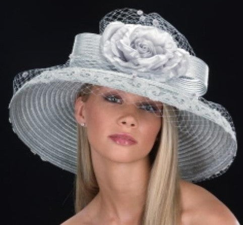 WIDE BRIM SILVER GRAY DRESS HAT