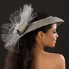 SG5023-Ladies Silver fascinator with netting and flower - SHENOR COLLECTIONS