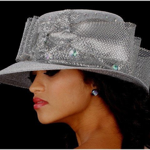 Silver Rhinestones Crystal Bling Fascinator Half Hat for Church, Tea P –  Christian Design Studios