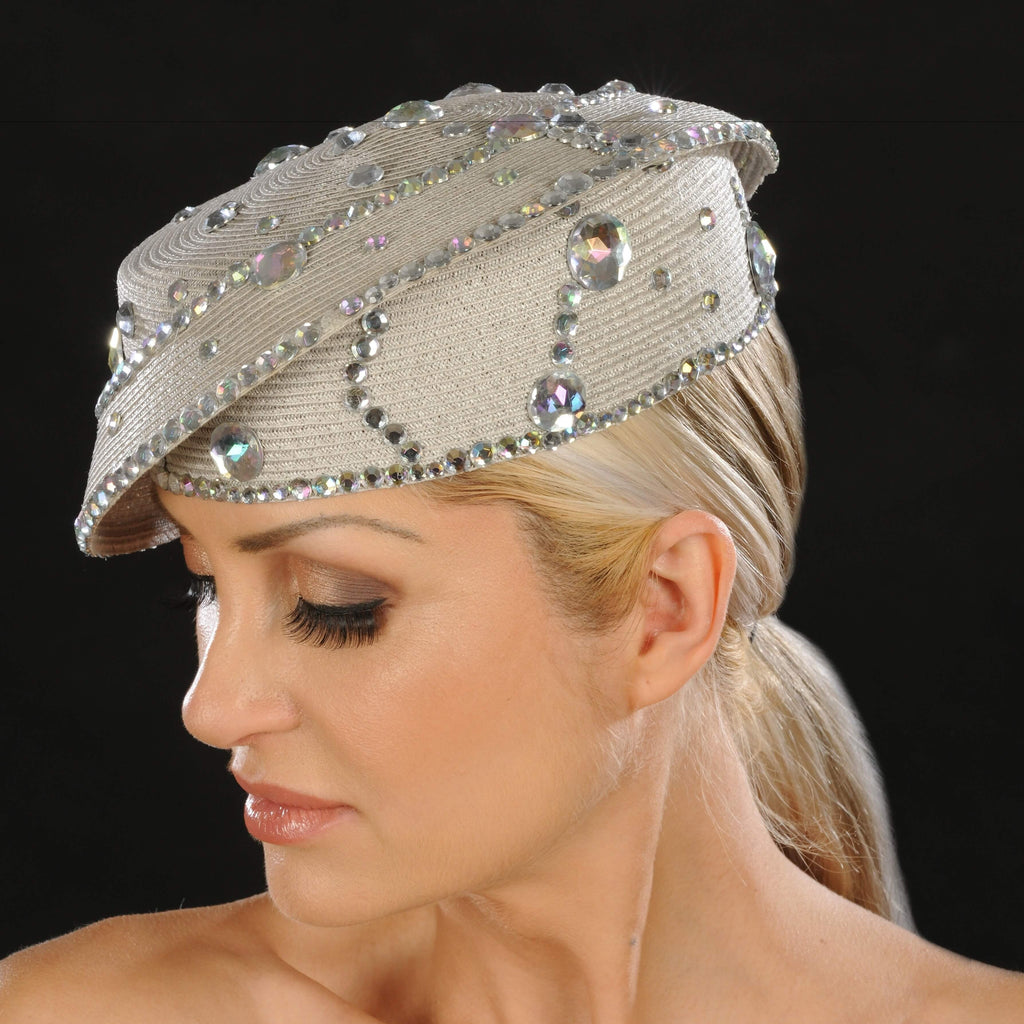 SG5022- Designer ladies rhinestone dress hat - SHENOR COLLECTIONS