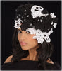 BW2436- Ladies straw Hat Black/White hand beaded lace - SHENOR COLLECTIONS